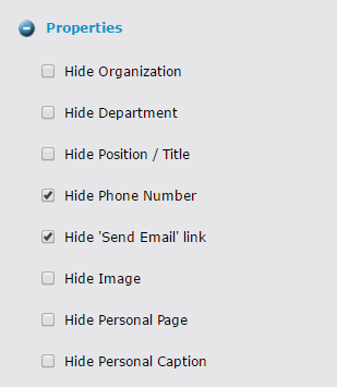 Screenshot of Person widget Layout configuration options