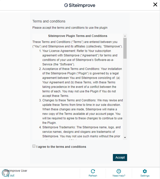Screenshot of Siteimprove Terms and Conditions