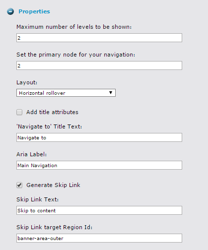 Navigation Widget Configuration Properties
